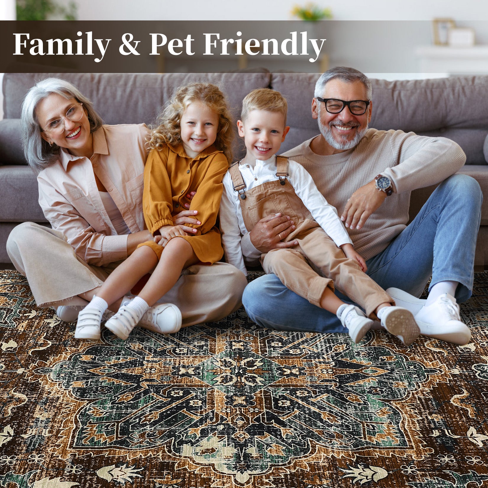 Garvee Boho Tribal Washable Runner Rug 2x6 - Non-Slip, Vintage Distressed - Wool-like Polyester, Stain Resistant - Brown/Green, Entryway/Bathroom