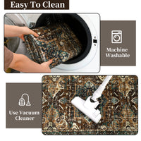 Garvee Boho Tribal Washable Runner Rug 2x6 - Non-Slip, Vintage Distressed - Wool-like Polyester, Stain Resistant - Brown/Green, Entryway/Bathroom