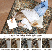 Garvee Boho Tribal Washable Runner Rug 2x6 - Non-Slip, Vintage Distressed - Wool-like Polyester, Stain Resistant - Brown/Green, Entryway/Bathroom