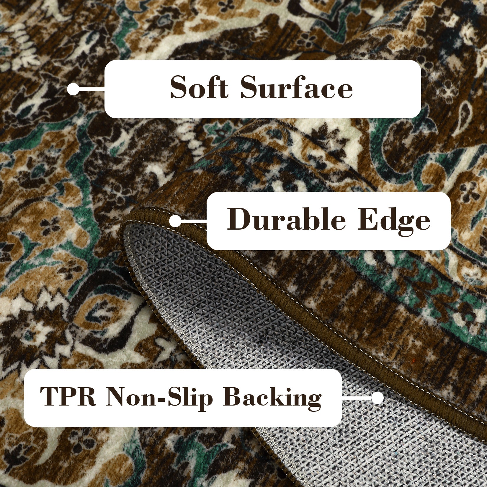 Garvee Boho Tribal Washable Runner Rug 2x6 - Non-Slip, Vintage Distressed - Wool-like Polyester, Stain Resistant - Brown/Green, Entryway/Bathroom