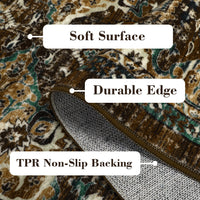 Garvee Boho Tribal Washable Runner Rug 2x6 - Non-Slip, Vintage Distressed - Wool-like Polyester, Stain Resistant - Brown/Green, Entryway/Bathroom