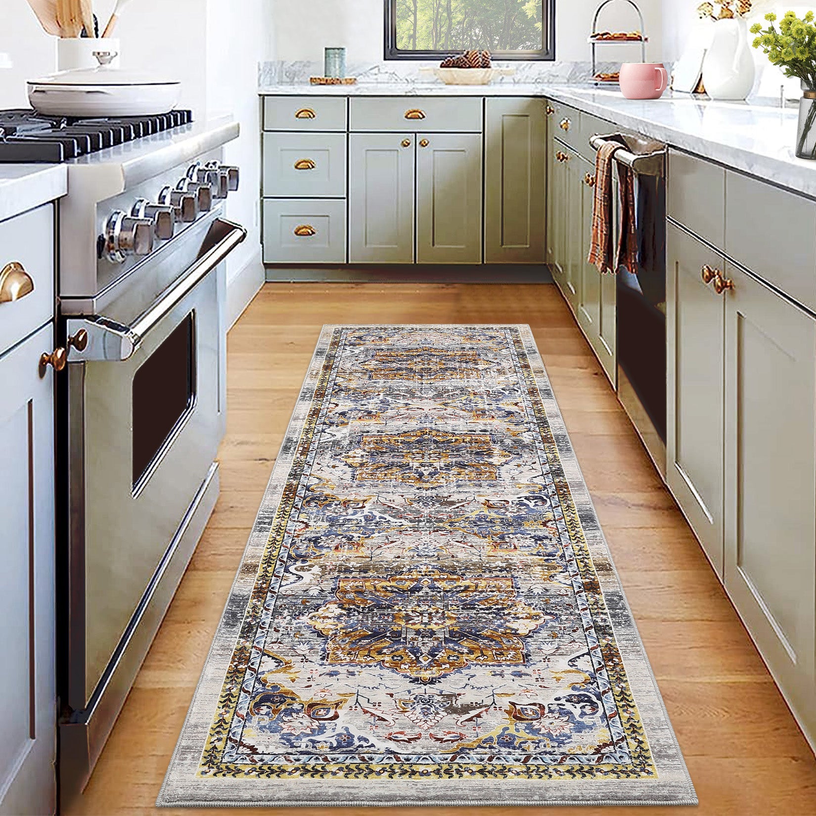 Garvee Washable Boho Runner Rug 2x6 - Non-Slip, Stain Resistant, Polyester, Vintage Oriental Design, Skid-Resistant TPR Backing, Ideal for Kitchen, Entryway, Hallway