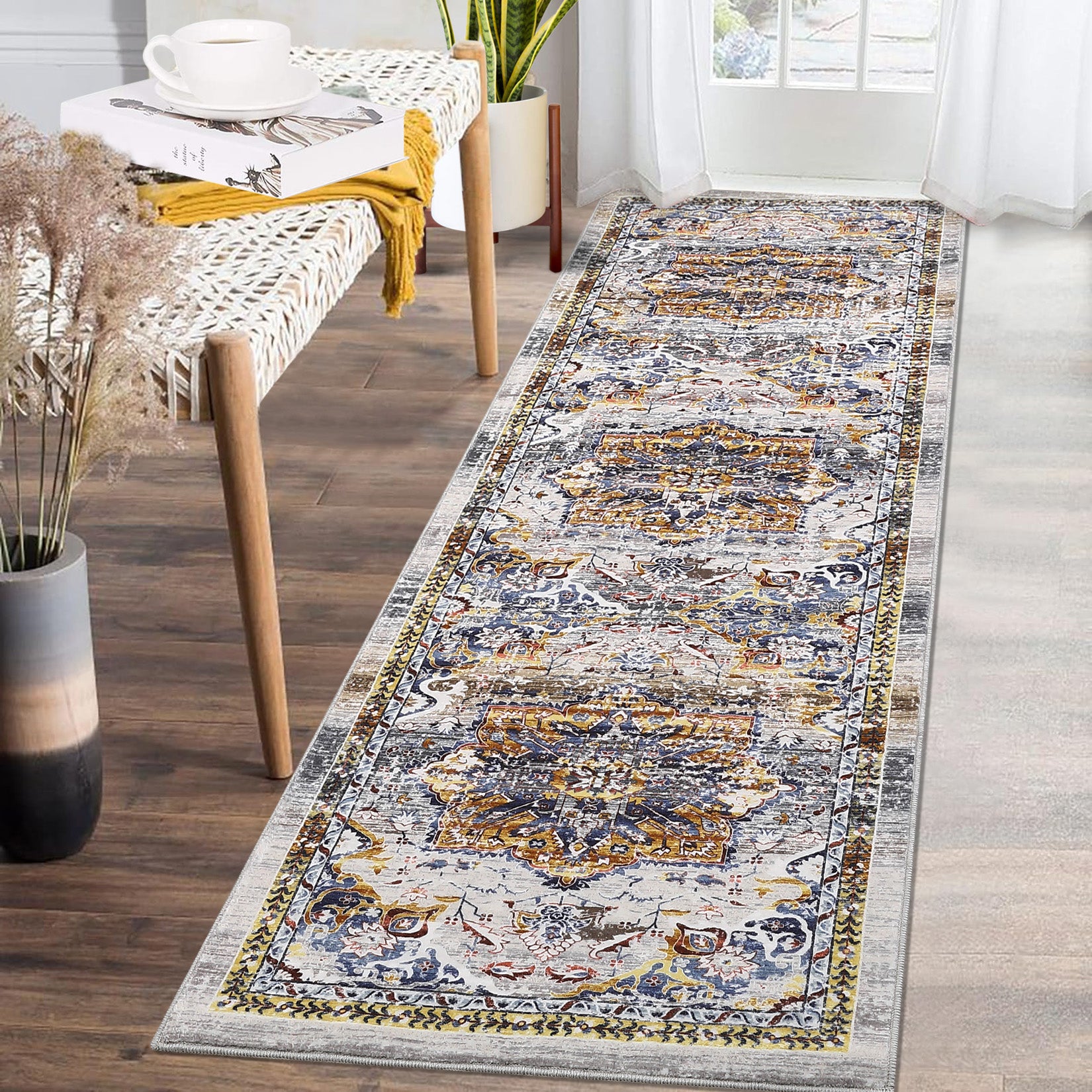 Garvee Washable Boho Runner Rug 2x6 - Non-Slip, Stain Resistant, Polyester, Vintage Oriental Design, Skid-Resistant TPR Backing, Ideal for Kitchen, Entryway, Hallway