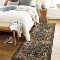 Garvee Boho Tribal Washable Runner Rug 2x6 - Non-Slip, Vintage Distressed - Wool-like Polyester, Stain Resistant - Brown/Green, Entryway/Bathroom