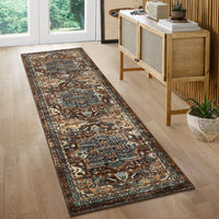 Garvee Boho Tribal Washable Runner Rug 2x6 - Non-Slip, Vintage Distressed - Wool-like Polyester, Stain Resistant - Brown/Green, Entryway/Bathroom