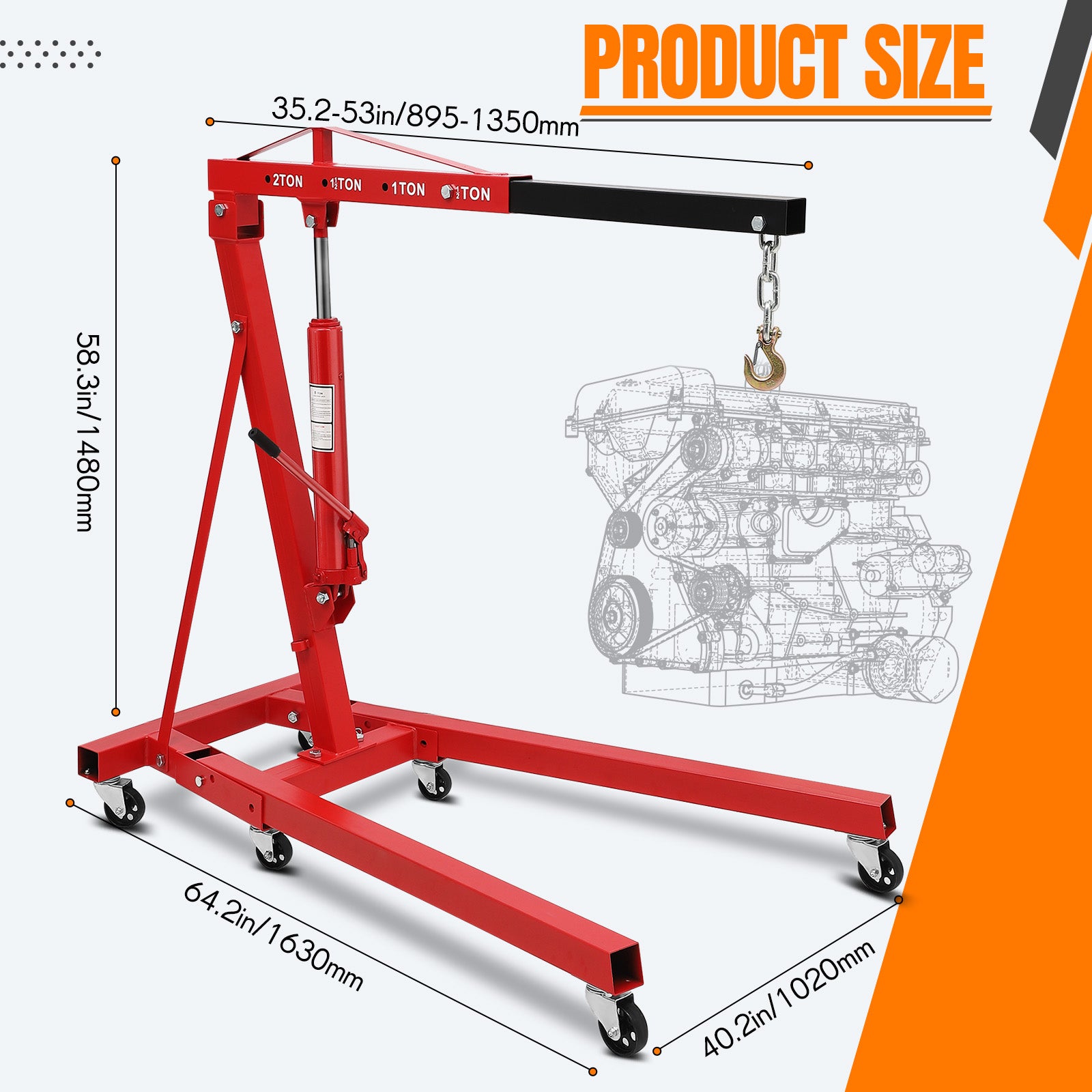 GARVEE 8-Ton Hydraulic Engine Hoist - Powerful & Space-Saving Design