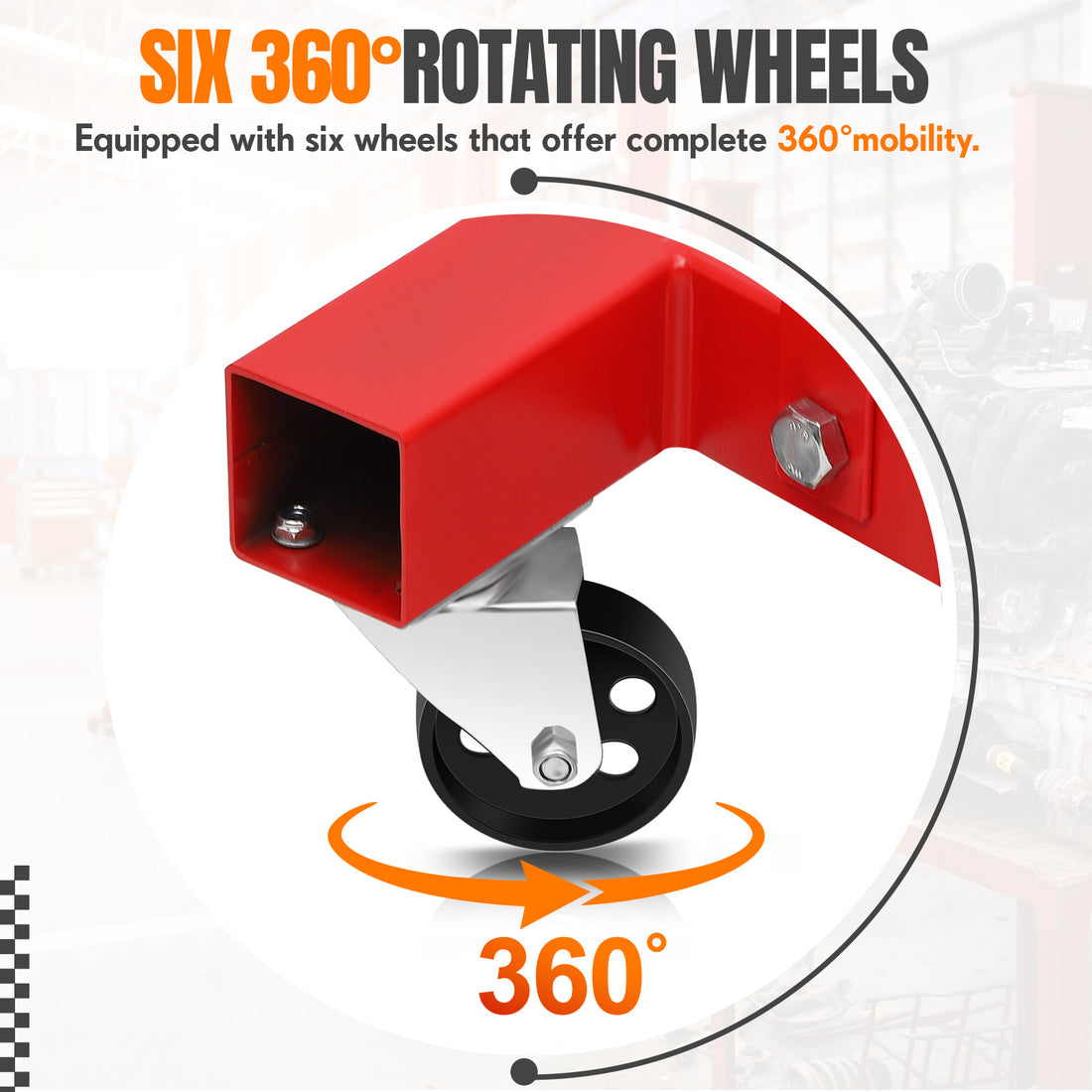 Garvee 2T Engine Hoist - 4000 lbs Folding Hydraulic Car Engine Crane Lifter, Cherry Picker with 6 Iron Caster Wheels, Red