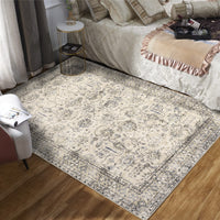 Garvee Persian Antique Beige 6x9 Ultra-Thin Rug, Vintage Floral Distressed Rug Tribal Floral Printed Rug Washable Rug Non Slip Foldable Rug for Living Room Bedroom Nursery Home Office Low Pile Non-Shedding Rug