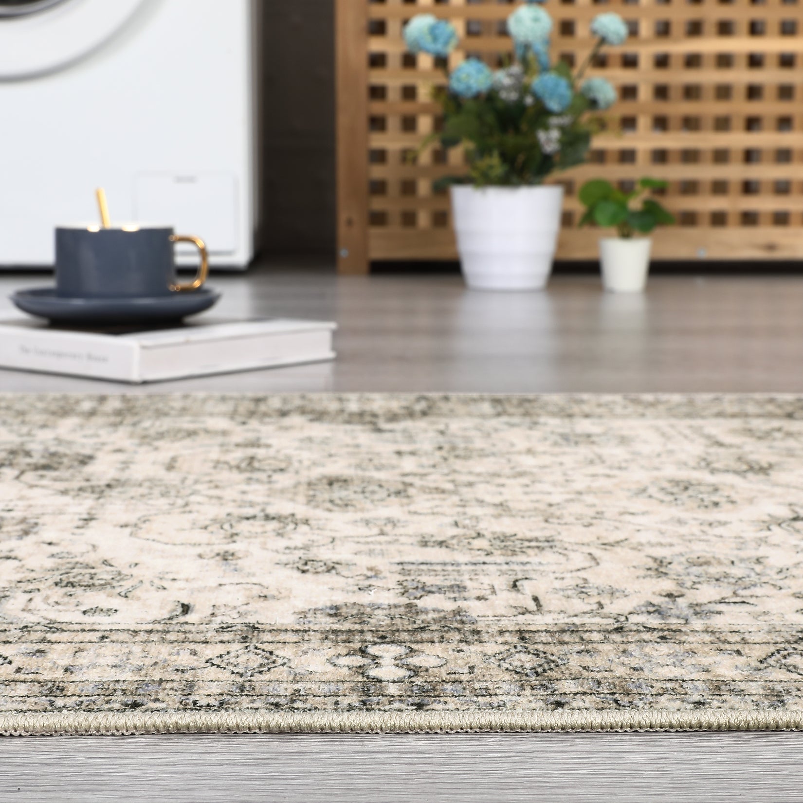 Garvee Persian Antique Beige 3x5 Area Washable Rugs for Entryway Non Slip Rugs Door Mat Indoor Outdoor Entrance Cotton Carpet for Kitchen Foyer Front Door