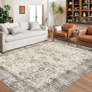 Garvee Persian Antique Beige 3x5 Area Washable Rugs for Entryway Non Slip Rugs Door Mat Indoor Outdoor Entrance Cotton Carpet for Kitchen Foyer Front Door