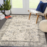 Garvee Persian Antique Beige 6x9 Ultra-Thin Rug, Vintage Floral Distressed Rug Tribal Floral Printed Rug Washable Rug Non Slip Foldable Rug for Living Room Bedroom Nursery Home Office Low Pile Non-Shedding Rug