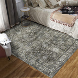 Garvee Persian Antique Green & Brown 6x9 Vintage Distressed Tribal Floral Rug, Washable Low Pile Non-Slip Non-Shedding Carpet for Living Room Bedroom Nursery Office - Antique Green & Brown