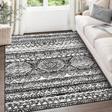 Garvee Large Rugs for Bedroom 8x10 Boho Dining Room Rug, Stain-Resistant Low Pile Indoor Carpet, Distressed Geometric Floor Mats for Living Room, Black - Black