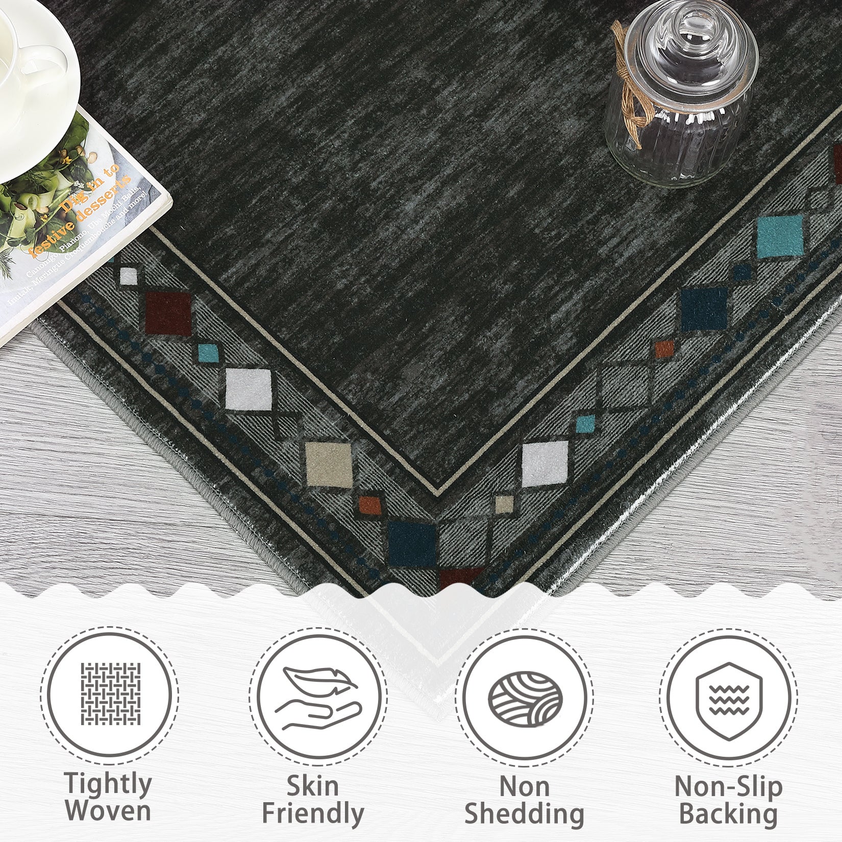 Garvee Modern Geometric Bordered Area Rug – Washable, Non-Slip, Low Pile, Spot Resistant Carpet for Living Room, Bedroom, Dining Room, Office – Soft & Durable Floor Mat – Brown, 8'x10'