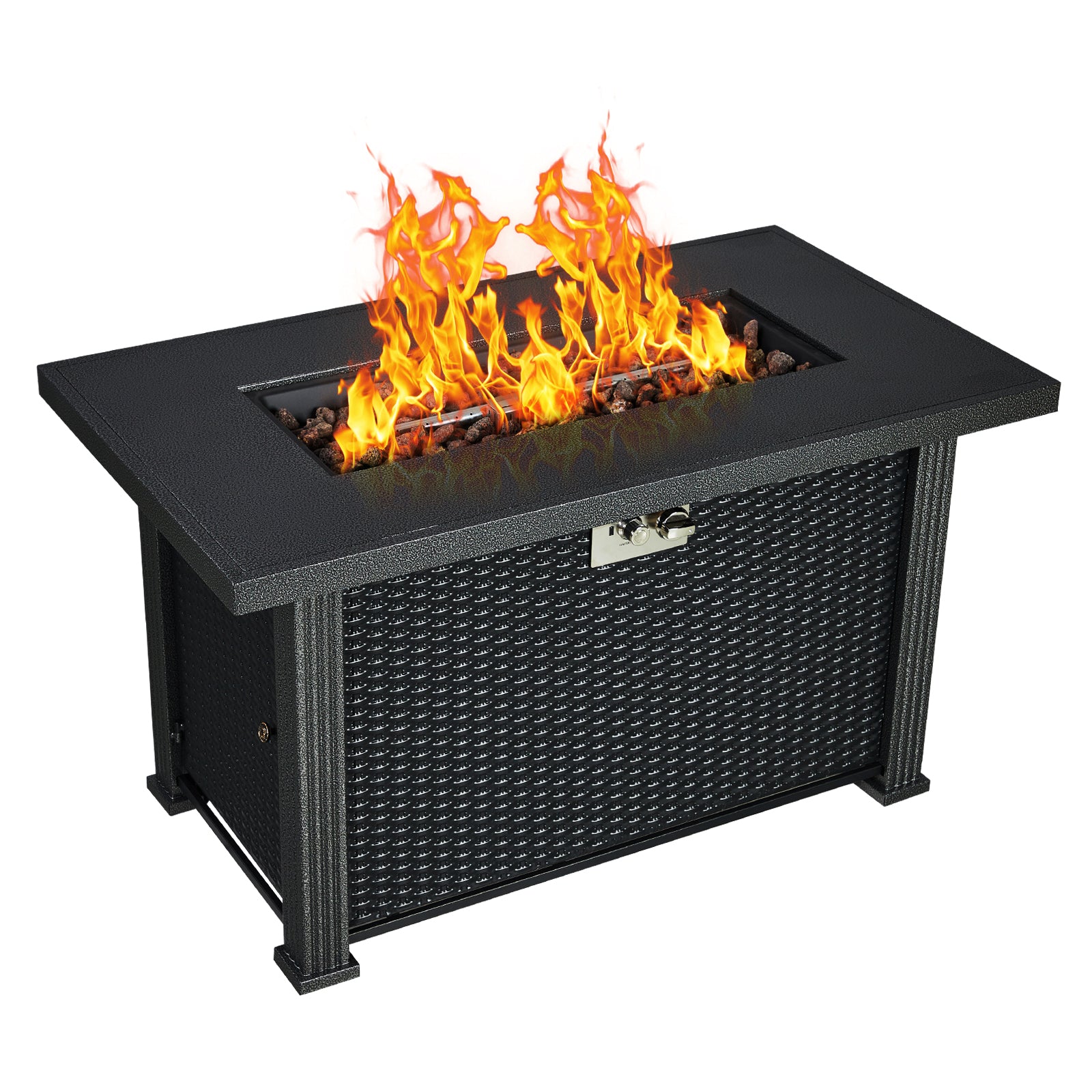 Garvee 44" x 25" x 24.5" Propane Fire Pit Table - 50,000 BTU Rectangle Fire Table with Windshield, Steel Frame & Iron Fence Surface, CSA Certified, Black
