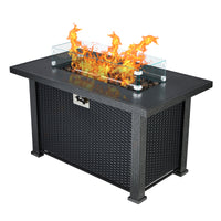 Garvee 44" x 25" x 24.5" Propane Fire Pit Table - 50,000 BTU Rectangle Fire Table with Windshield, Steel Frame & Iron Fence Surface, CSA Certified, Black