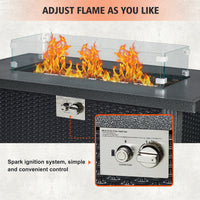 Garvee 44" x 25" x 24.5" Propane Fire Pit Table - 50,000 BTU Rectangle Fire Table with Windshield, Steel Frame & Iron Fence Surface, CSA Certified, Black