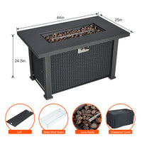 Garvee 44" x 25" x 24.5" Propane Fire Pit Table - 50,000 BTU Rectangle Fire Table with Windshield, Steel Frame & Iron Fence Surface, CSA Certified, Black