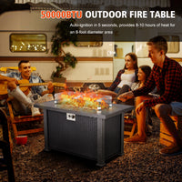 Garvee 44" x 25" x 24.5" Propane Fire Pit Table - 50,000 BTU Rectangle Fire Table with Windshield, Steel Frame & Iron Fence Surface, CSA Certified, Black
