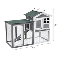 Garvee 46.5" Wooden Rabbit Hutch - 2-Tier Outdoor Small Animal Cage with Weatherproof PVC Roof, 2 Lockable Doors, Removable Waste Tray and Play Courtyard, Green and White