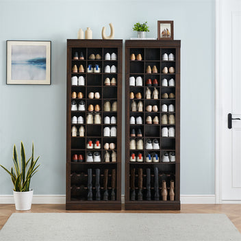 Garvee Shoe Storage Cabinet, Freestanding Tall Closet Shoe Organizer with Cubbies for 33 Pairs, Wooden Shoe Rack for Closet, Entryway, Living Room