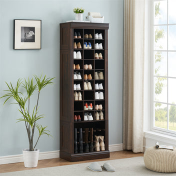 Garvee Shoe Storage Cabinet, Freestanding Tall Closet Shoe Organizer with Cubbies for 33 Pairs, Wooden Shoe Rack for Closet, Entryway, Living Room