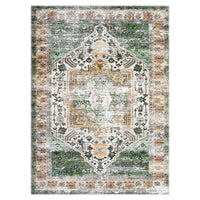 Garvee Area Rug 4x6 Washable Rug Vintage Print Rug Indoor Floor Cover Distressed Carpet Ultra Thin Rug Foldable Chenille Rug for Home Entryway Bedroom Living Room, Green, 4' x 6'