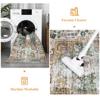 Garvee Area Rug 4x6 Washable Rug Vintage Print Rug Indoor Floor Cover Distressed Carpet Ultra Thin Rug Foldable Chenille Rug for Home Entryway Bedroom Living Room, Green, 4' x 6'