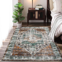 Garvee Oriental Rusty Brown 4x6 Area Washable Rug Vintage Print Rug Indoor Floor Cover Distressed Carpet Ultra Thin Rug Foldable Chenille Rug for Home Entryway Bedroom Living Room