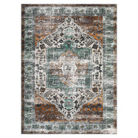 Garvee Oriental Rusty Brown 4x6 Area Washable Rug Vintage Print Rug Indoor Floor Cover Distressed Carpet Ultra Thin Rug Foldable Chenille Rug for Home Entryway Bedroom Living Room