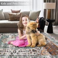 Garvee Oriental Rusty Brown 4x6 Area Washable Rug Vintage Print Rug Indoor Floor Cover Distressed Carpet Ultra Thin Rug Foldable Chenille Rug for Home Entryway Bedroom Living Room