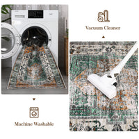 Garvee Oriental Rusty Brown 4x6 Area Washable Rug Vintage Print Rug Indoor Floor Cover Distressed Carpet Ultra Thin Rug Foldable Chenille Rug for Home Entryway Bedroom Living Room