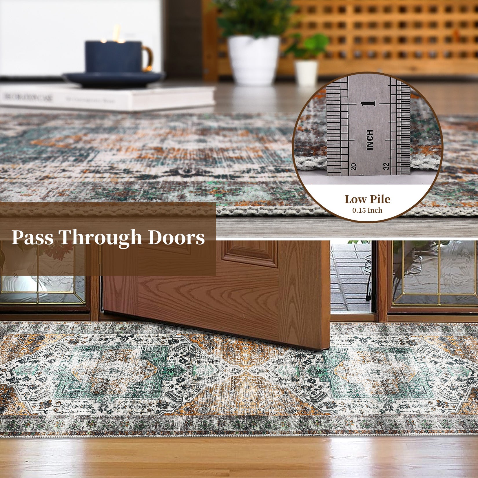 Garvee Oriental Rusty Brown 4x6 Area Washable Rug Vintage Print Rug Indoor Floor Cover Distressed Carpet Ultra Thin Rug Foldable Chenille Rug for Home Entryway Bedroom Living Room