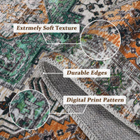 Garvee Oriental Rusty Brown 4x6 Area Washable Rug Vintage Print Rug Indoor Floor Cover Distressed Carpet Ultra Thin Rug Foldable Chenille Rug for Home Entryway Bedroom Living Room