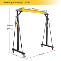 Garvee Adjustable Gantry Crane 1-Ton（2200Lbs） Capacity & Portable Design Height 97"-141" for Factories, Construction, Warehouses, Auto Repair