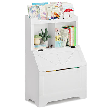 Garvee Toy Storage Organizer, Kids Bookshelf with Flip-Top Lid and Cubby, Wood Kids Bookcases Fit for Playroom, Children's Room, Bedroom, Nursery School - White