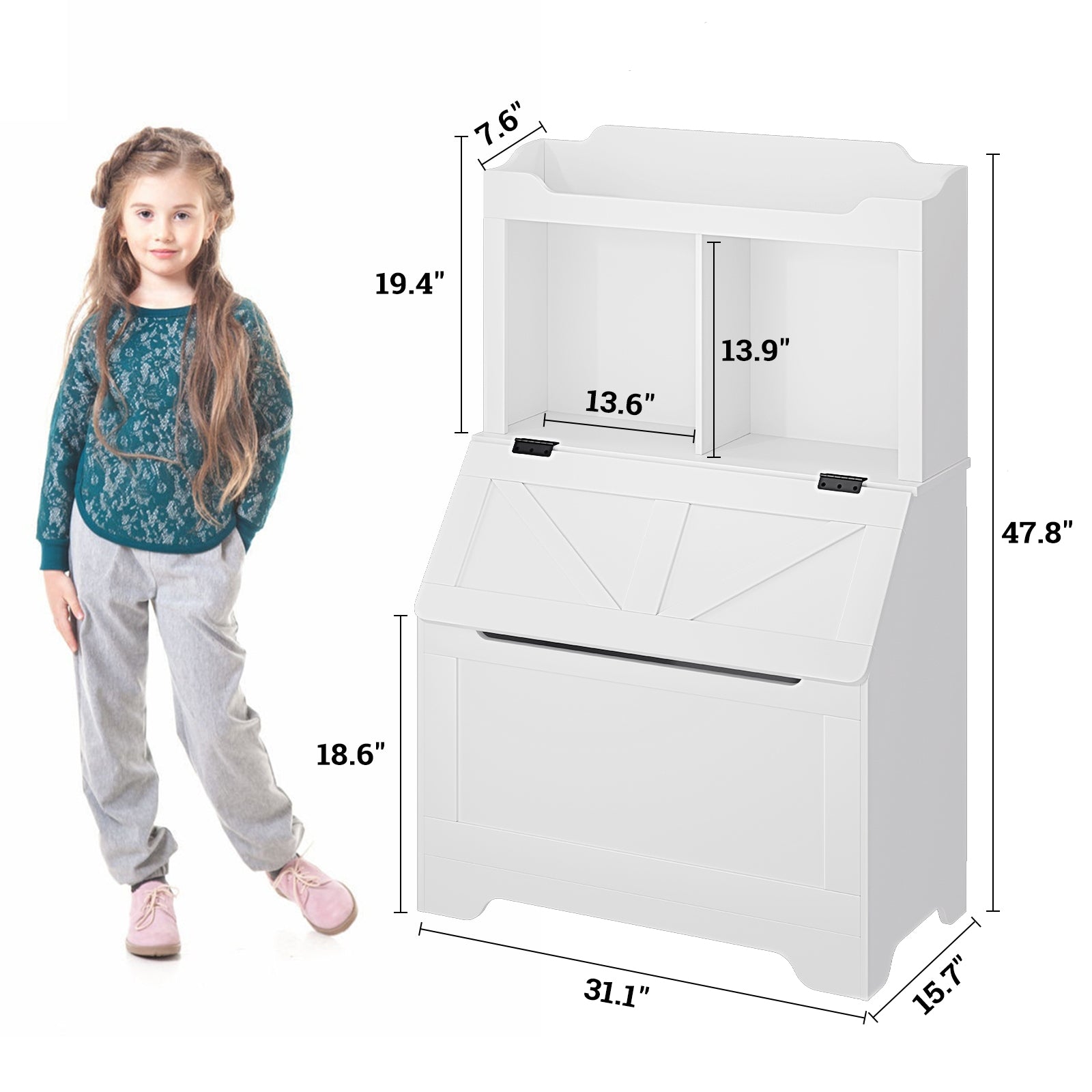 Garvee Toy Storage Organizer, Kids Bookshelf with Flip-Top Lid and Cubby, Wood Kids Bookcases Fit for Playroom, Children's Room, Bedroom, Nursery School - White