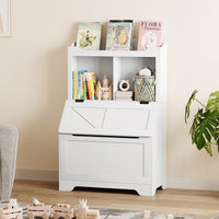 Garvee Toy Storage Organizer, Kids Bookshelf with Flip-Top Lid and Cubby, Wood Kids Bookcases Fit for Playroom, Children's Room, Bedroom, Nursery School - White