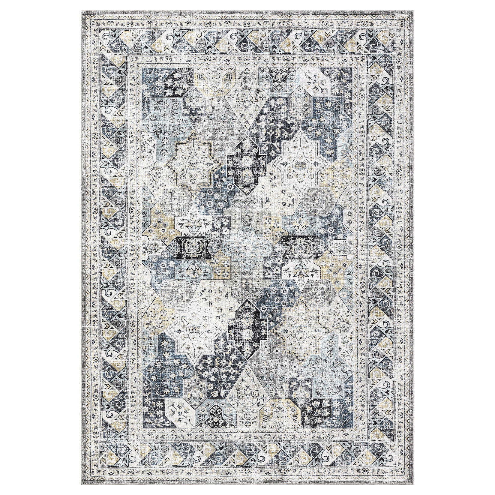 Garvee Blue 10x13 Vintage Area Rug Brown Washable Rug Living Room Rug Bedroom Rug Indoor Carpet Tribal Distressed Rug Retro Accent Throw Rug