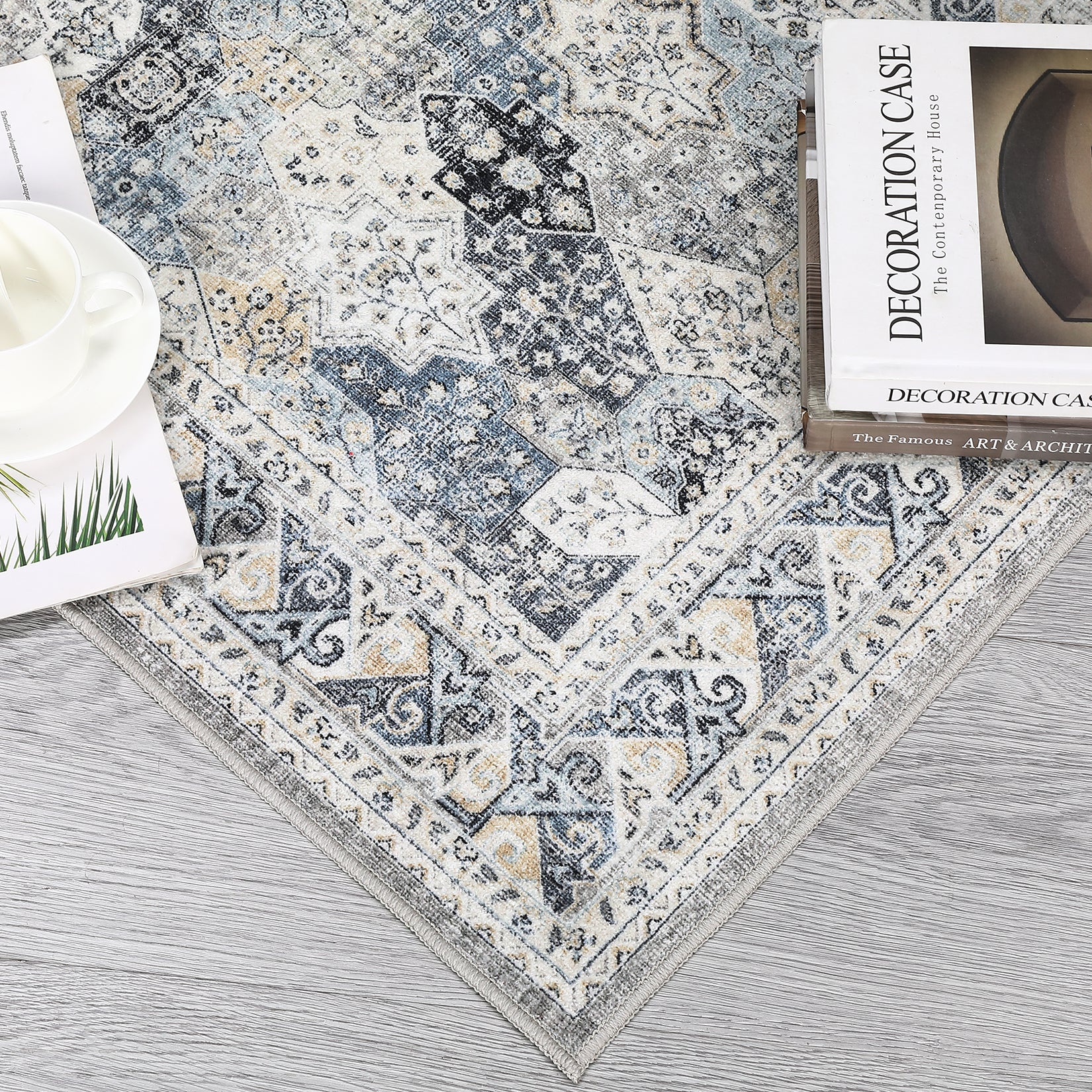 Garvee Blue 10x13 Vintage Area Rug Brown Washable Rug Living Room Rug Bedroom Rug Indoor Carpet Tribal Distressed Rug Retro Accent Throw Rug