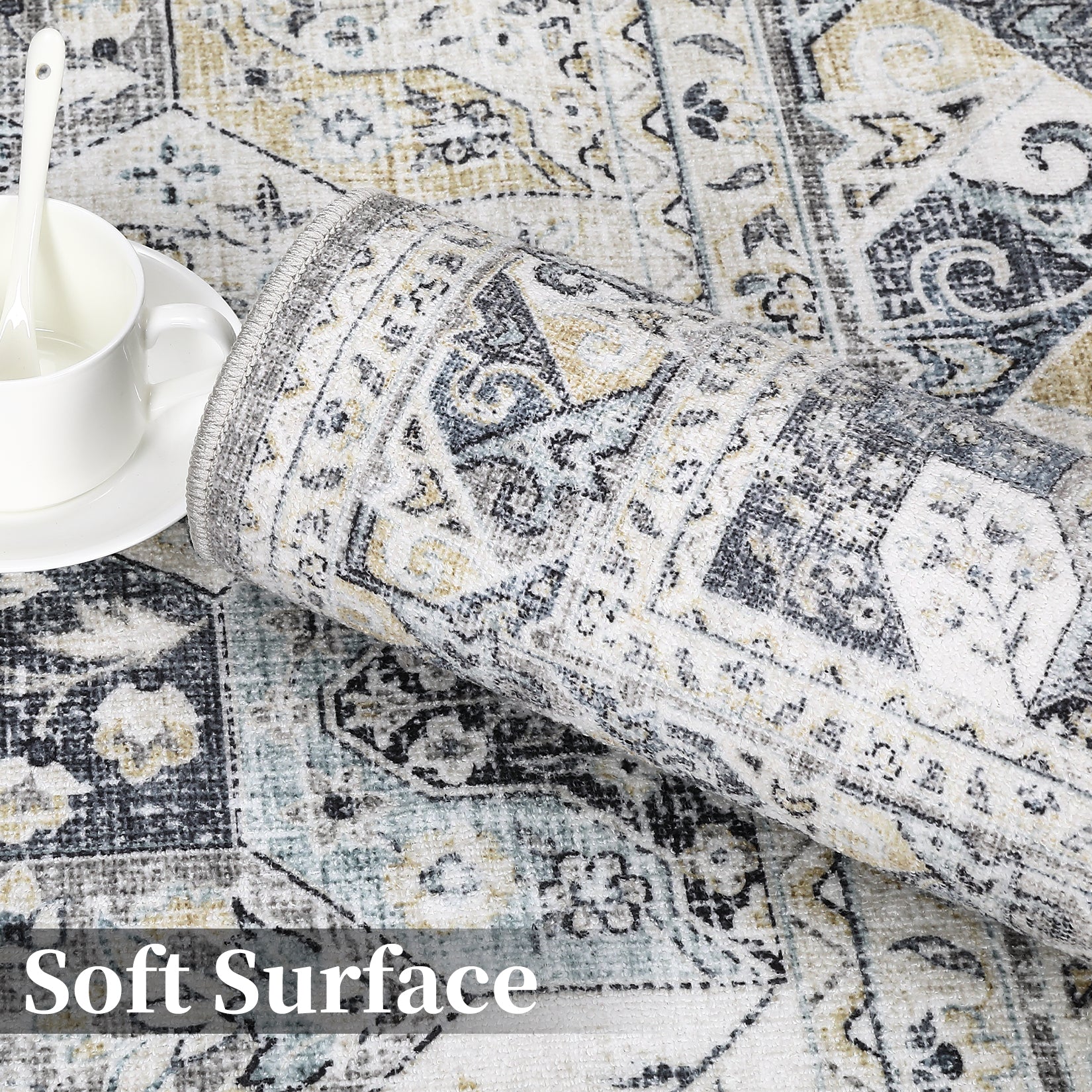 Garvee Blue 10x13 Vintage Area Rug Brown Washable Rug Living Room Rug Bedroom Rug Indoor Carpet Tribal Distressed Rug Retro Accent Throw Rug