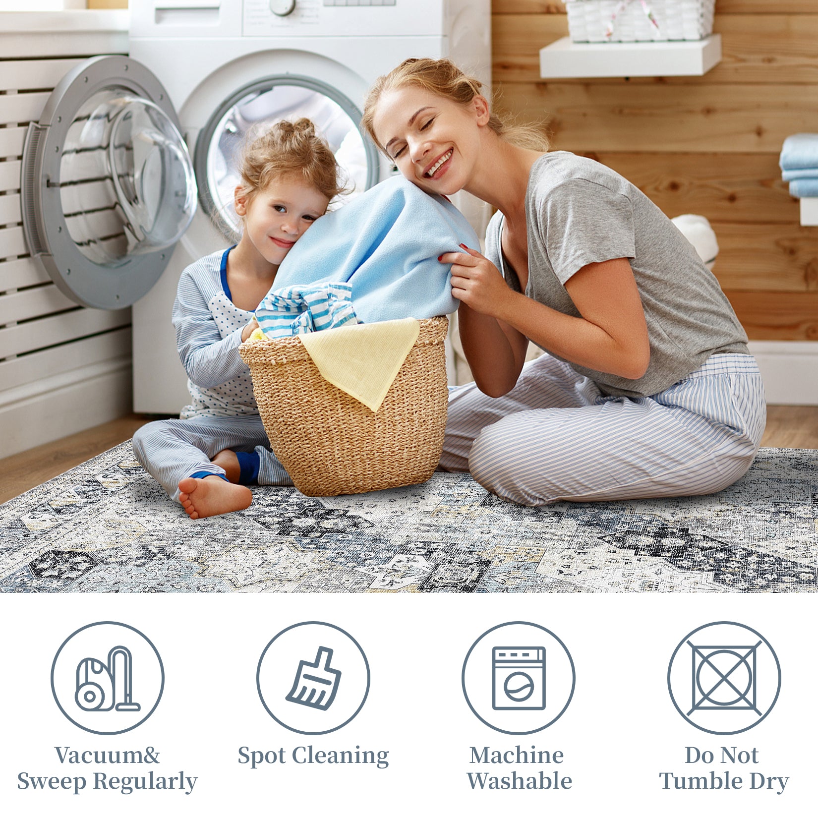 Garvee Blue 10x13 Vintage Area Rug Brown Washable Rug Living Room Rug Bedroom Rug Indoor Carpet Tribal Distressed Rug Retro Accent Throw Rug