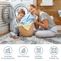 Garvee Blue 10x13 Vintage Area Rug Brown Washable Rug Living Room Rug Bedroom Rug Indoor Carpet Tribal Distressed Rug Retro Accent Throw Rug