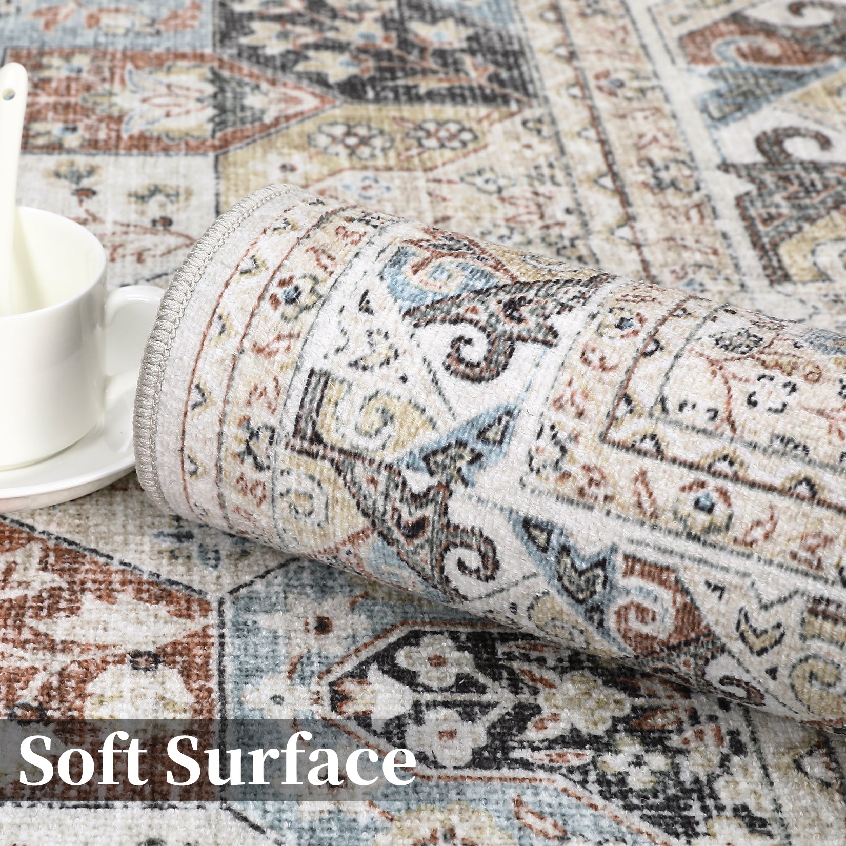 Garvee Vintage Area Rug Colorful Washable Rug Living Room Rug Bedroom Rug Indoor Carpet Tribal Distressed Rug Retro Accent Throw Rug