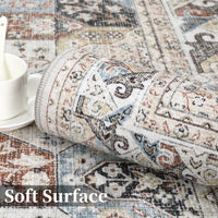 Garvee Vintage Area Rug Colorful Washable Rug Living Room Rug Bedroom Rug Indoor Carpet Tribal Distressed Rug Retro Accent Throw Rug