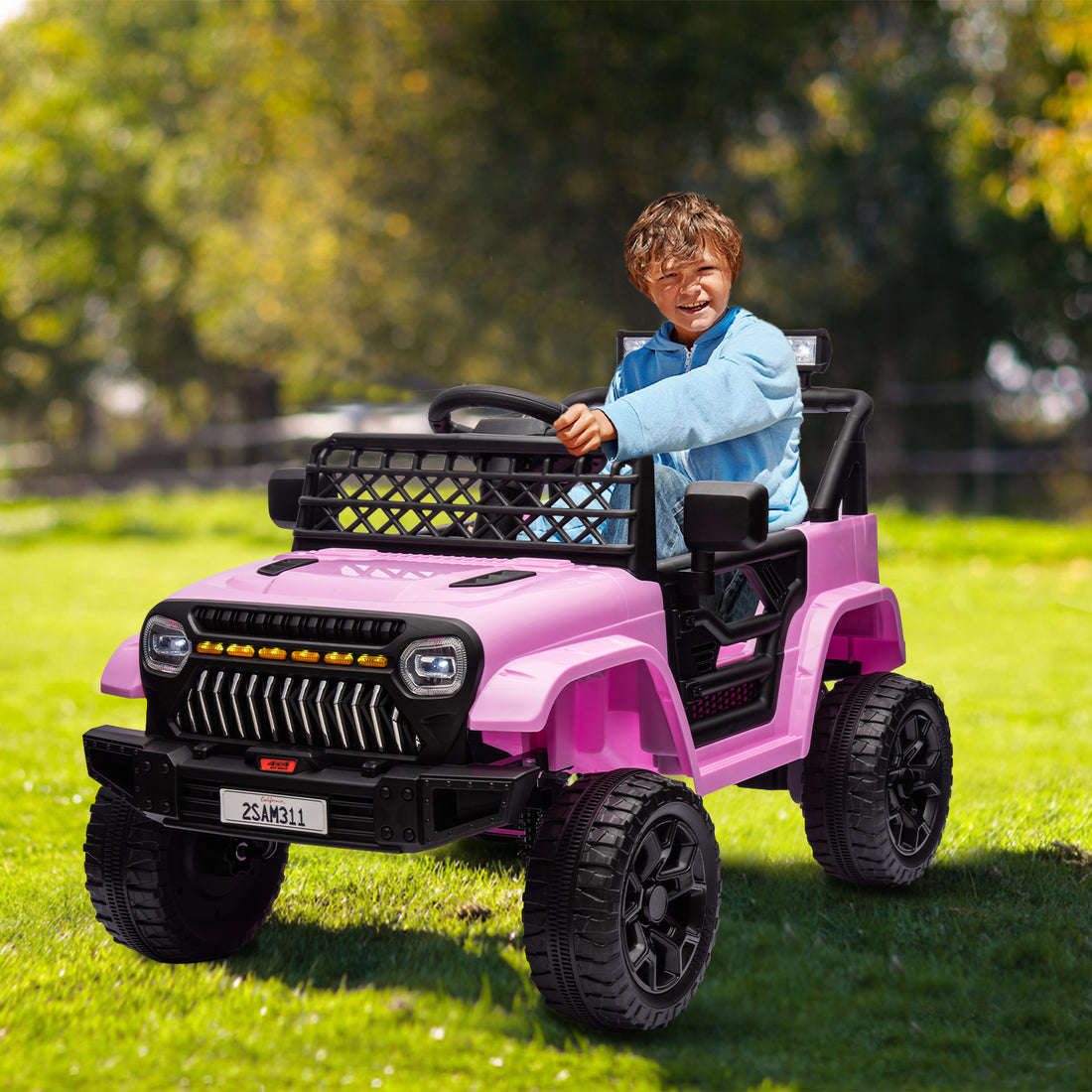 Garvee Ride - P Series: 12V Kids Ride On Truck for Toddles age 3+,with 2.4G Remote Control, Spring Suspension, Battery Display, LED Lights, Music, Battery Powered Ride on Car - Pink