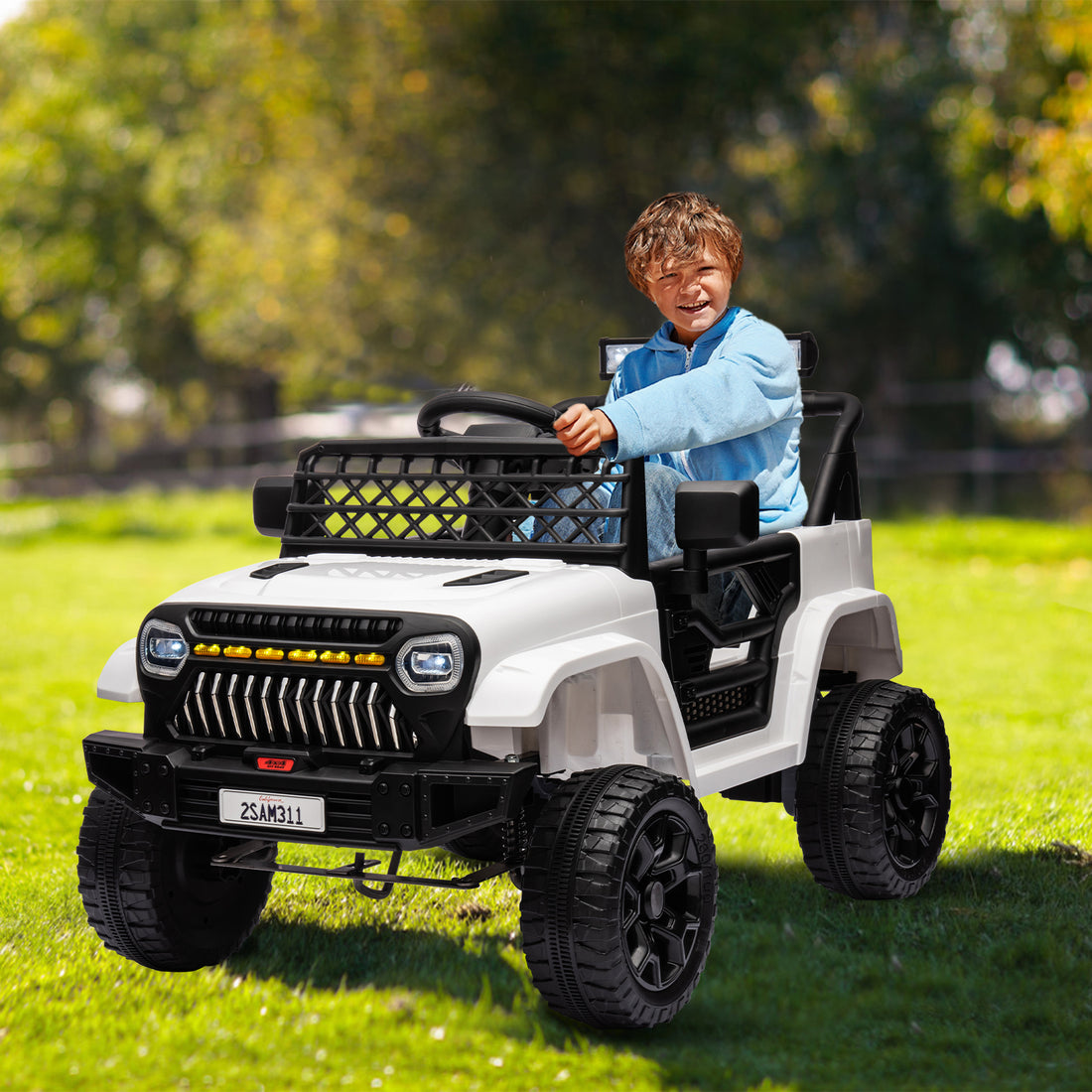Garvee Ride - P Series: 12V Kids Ride On Truck for Toddles age 3+,with 2.4G Remote Control, Spring Suspension, Battery Display, LED Lights, Music, Battery Powered Ride on Car - White