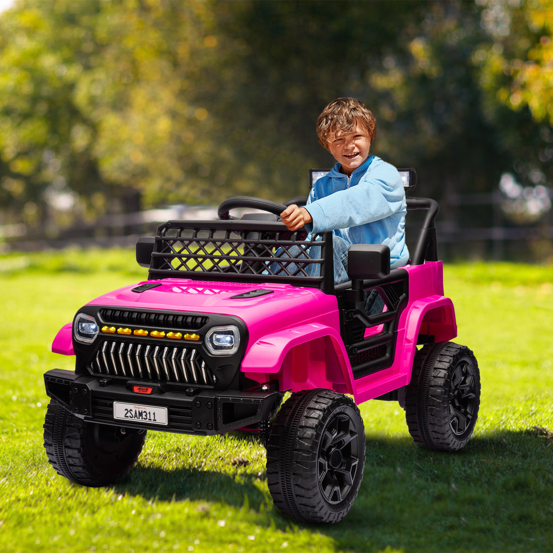 Garvee Ride - P Series: 12V Kids Ride On Truck for Toddles age 3+,with 2.4G Remote Control, Spring Suspension, Battery Display, LED Lights, Music, Battery Powered Ride on Car - Rose Red
