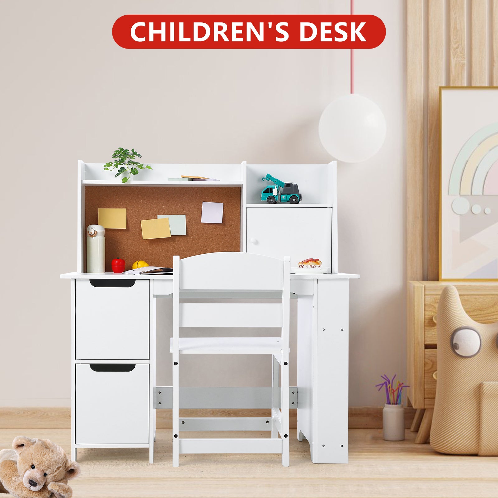 Garvee White Study Desk and Chair Set with Storage - Kids' Learning Table for Boys and Girls, Ages 3-10