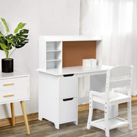 Garvee Kids Study Desk with Chair&Bulletin Board, Wooden Kids Table and Chairs Set for 5-12, Study Desk with Storage Kids Writing Desk Computer Workstation for Bedroom, White